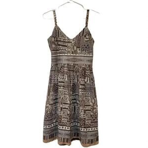 Dressbarn Women's Dark Brown & White Cotton African Print Sleeveless Lined Sundr